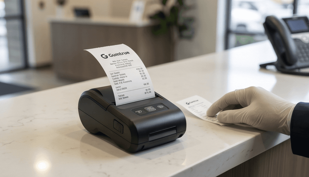 Gumtrue receipt printed from a mobile delivery workflow