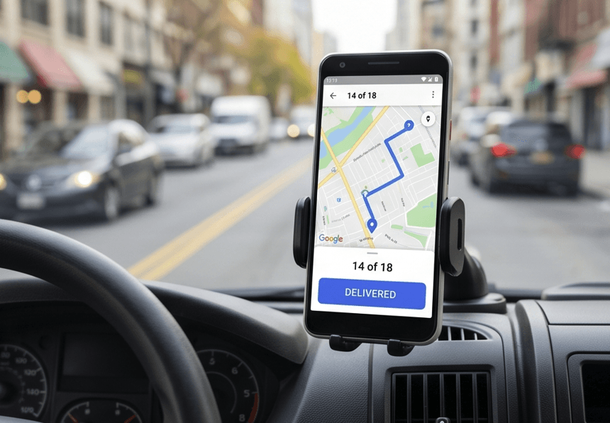 Gumtrue route navigation displayed on a mounted driver phone